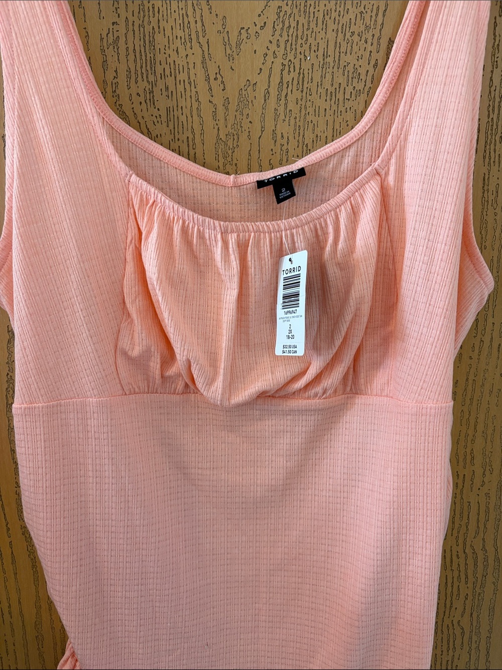 torrid Peach Ribbed Scoop Ruched Tank - Picture 3 of 6